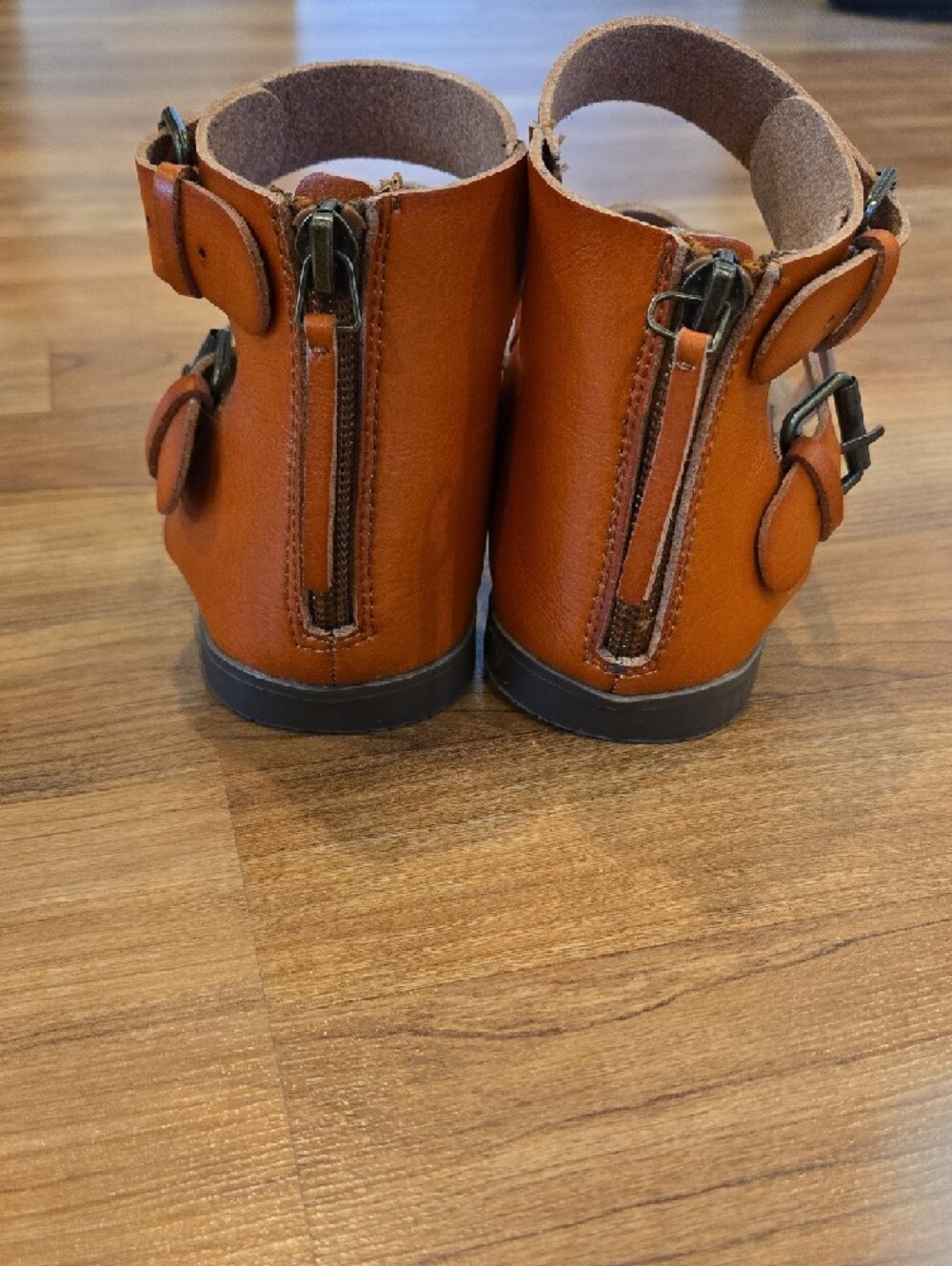 Vibrant Orange/Cognac Criss Cross Split Toe Gladiator Sandals - Picture 3 of 4